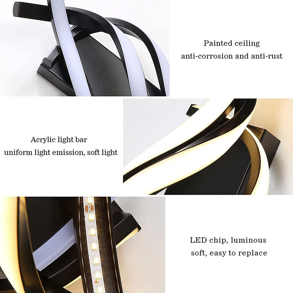 Modern LED Wall Lamp Home Decoration Line Wall Sconce Bedroom Bedside Corridor Backgroud Black White Lighting Lustre