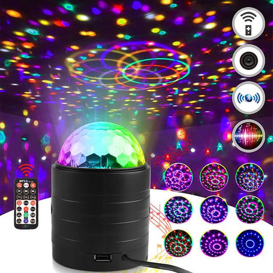 Bluetooth Sound Activated Strobe Light Crystal Magic Ball Party Lights Rotating Disco XMAS LED Stage Lights Home Projector Lamp