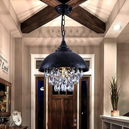 Retro Bar Coffee Restaurant Bar LED Simple Wrought Iron Lid Crystal Lamp Chandelier