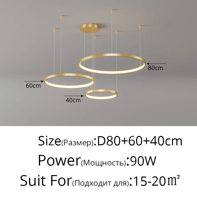 Black Rings Simple Style Modern Pendant Light Minimalist Chandelier Living Room Restaurant Dimmable Remote Lamp Home Decoration
