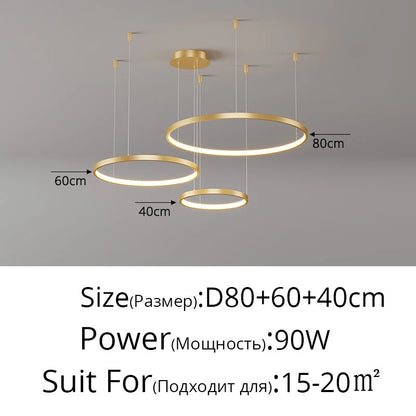 Black Rings Simple Style Modern Pendant Light Minimalist Chandelier Living Room Restaurant Dimmable Remote Lamp Home Decoration