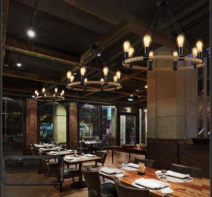 Vintage hand-woven hemp rope wrought iron chandelier American industrial style creative personality cafe catering chandelier