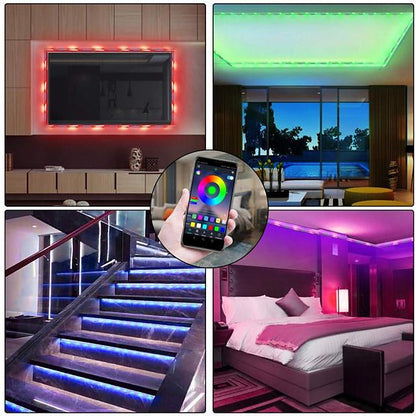 5M 10M 15M 20M RGB LED Strip Lights Music Sync 12V Waterproof LED Strip 30LED/M 5050 SMD Color Changing LED Light with Bluetooth Controller and Adapter for Bedroom Home TV Back Light DIY Deco