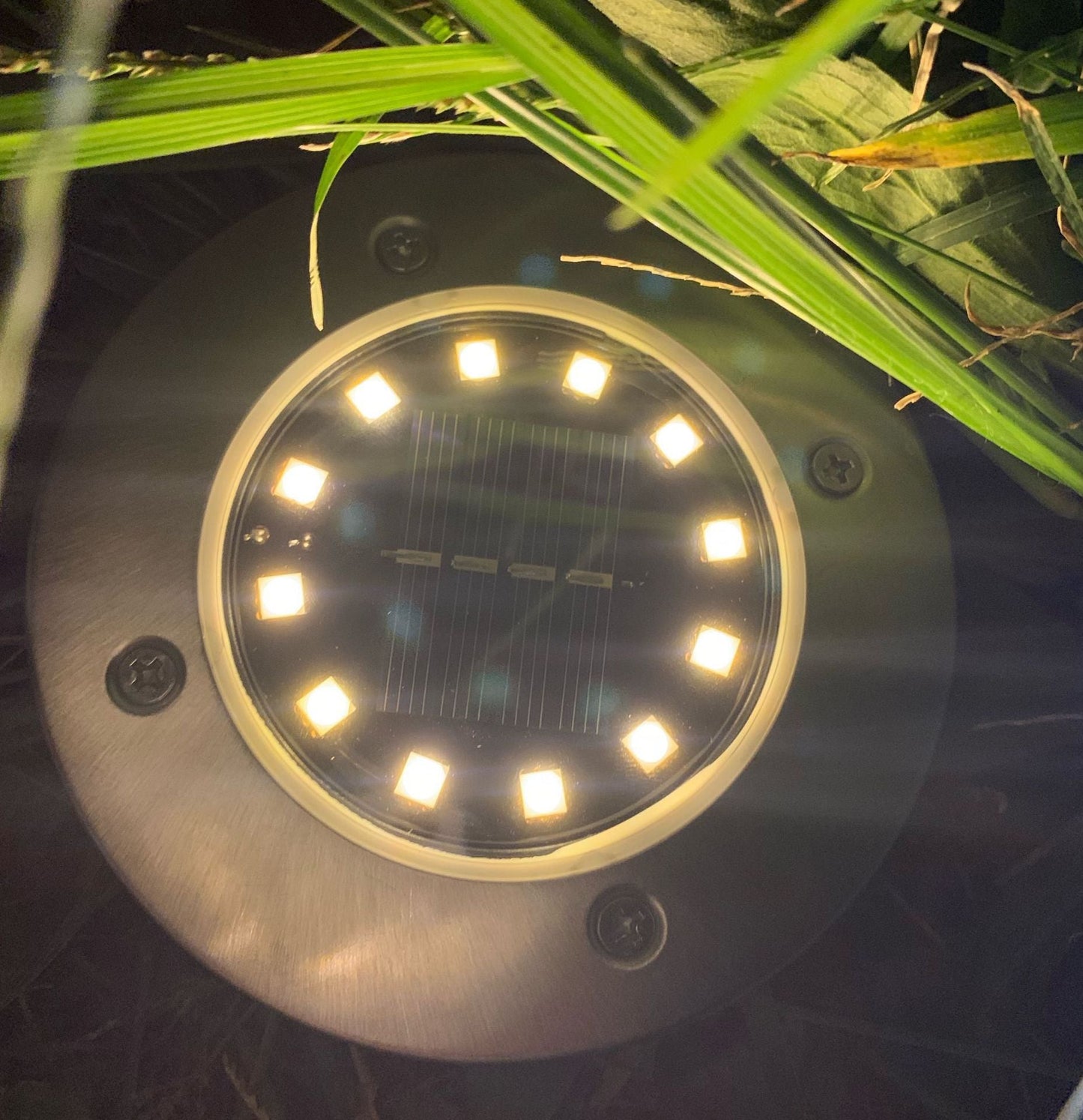 Solar Disk Lights 12 LED Solar Ground Lights Outdoor Waterproof Stainless Steel in Ground Solar Lights for Walkway Pathway Lawn