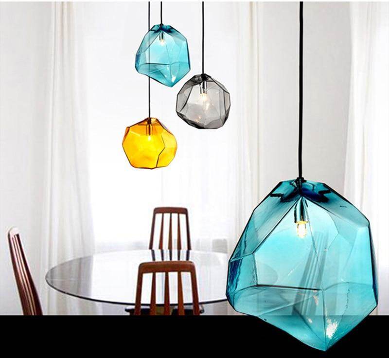 Modern Scandinavian Ice Crystal Glass Pendant Lights Creative Restaurant Hanging Lights Colored Stone Single Head Luminarias