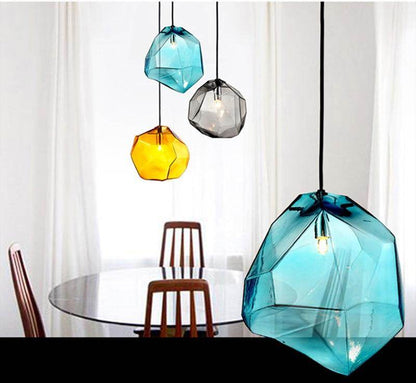 Modern Scandinavian Ice Crystal Glass Pendant Lights Creative Restaurant Hanging Lights Colored Stone Single Head Luminarias
