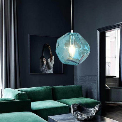 Modern Colored Glass Pendant Light E14 LED Lustrous Single Head Hanging Lamp For Kitchen Living Room Bedroom Bathroom Restaurant
