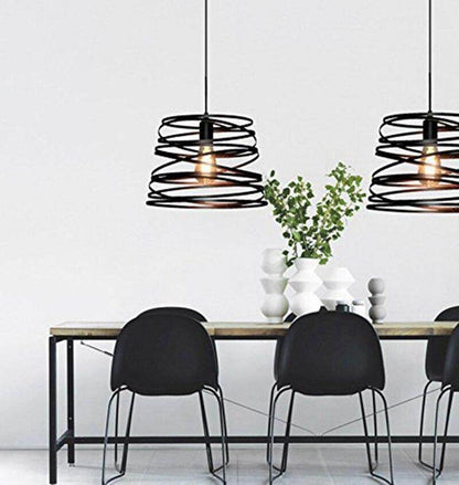 Iron Spiral Pendant Light Black / White Spring  Kitchen Island Suspension Lamp Dining Room Chandeliers Lighting Fixture