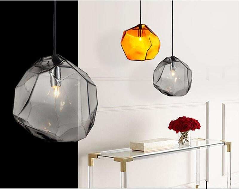 Modern Scandinavian Ice Crystal Glass Pendant Lights Creative Restaurant Hanging Lights Colored Stone Single Head Luminarias