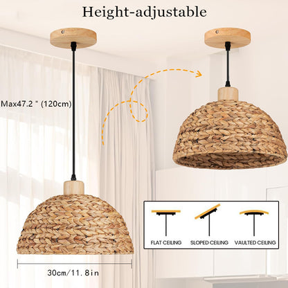 Hand Woven Rattan Pendant Light Adjustable Hemp Hanging Pendant Light Chinese Style Bamboo Home Decor Lighting