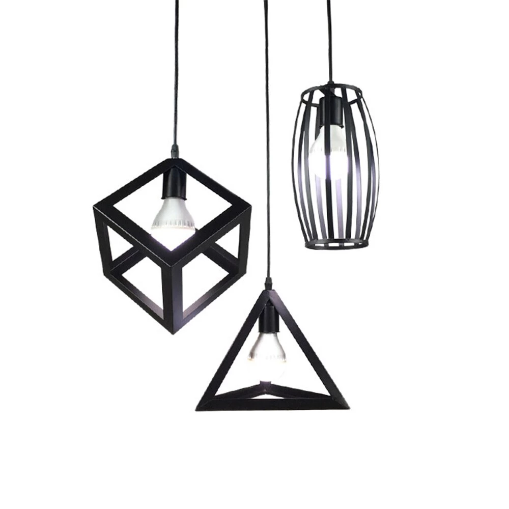 Nordic Retro Creative Geometry Pendant Lights E27 Loft Simple Personality Single-head Restaurant Coffee Shop Iron Light