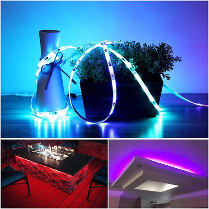 65FT LED Light Strips Waterproof Flexible with IR 44 Key Double Outlet Controller Extended Flexible Strip Lights for Bedroom Party Home Decration 360LEDs 5050SMD 10mm RGB 2x32.8FT