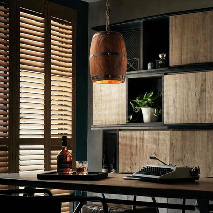 American Modern Nature Loft Wood Wine Barrel E27 Hanging Vintage Pendant Lights For Dining Room Living Room Restaurant Cafe Bar
