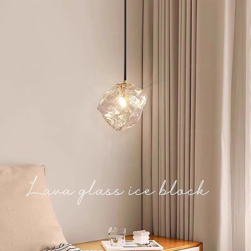 Modern Retro Ice Cube Glass Bedroom Bedside Long Line Small Chandelier Dining Room bar Counter Atmosphere Stone Small Chandelier