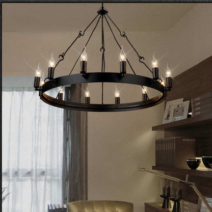 Round Wrought Iron Chandelier Living Room Bar Living Room Decorative Personality Cafe Candle Chandelier