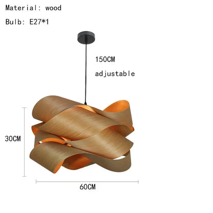 Creative Wooden Skin Pendant Lamp Bedroom Restaurant  Aisle Chandelier Modern Simple Led Decor Lighting Fixtures