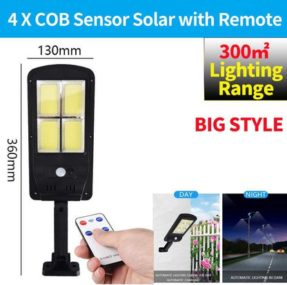 300W Remote Control Upgraded COB Solar Light PIR Motion Sensor IP65 Outdoor Solar Wall Street Light Waterproof Lamp