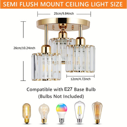 Modern Gold Luxury Crystal 3-ligh E27 chandelier Living Room Bedroom Dining Room Kitchen Foyer Cloak Room Corridor Ceil