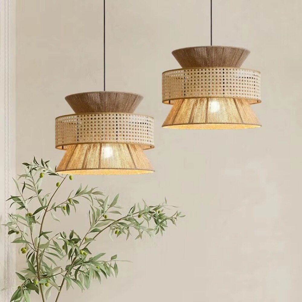 Vintage Wabi Sabi Handmade Hemp Rope Chandelier B&B Restaurant Bar Cafe Dining Room Pendant Lights Hanging Lamp Fixture