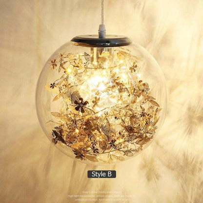 Nordic Glass Ball Flower Pendant Light LED E27 With 4 Colors Loft Modern Hanging Lamp For Living Room Bedroom Kitchen Restaurant