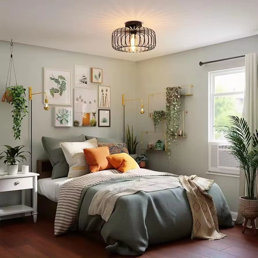 Simple Birdcage Indoor Ceiling Lamp Bedroom Living Room chandelier Ceiling Light E26 Restaurant Lamps Decorative Fixtures Black