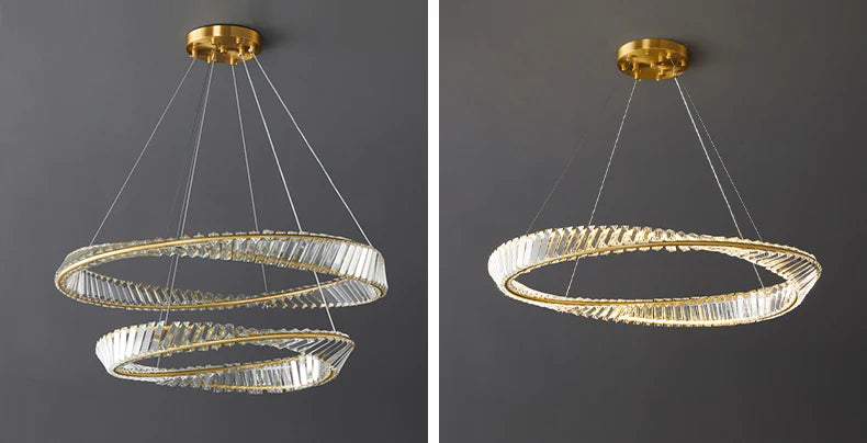 Dimmable Crystal Chandeliers Lighting Modern Ring Pendant Light LED Lamp Fixtures for Dining Room Livingroom Bedroom Kitchen