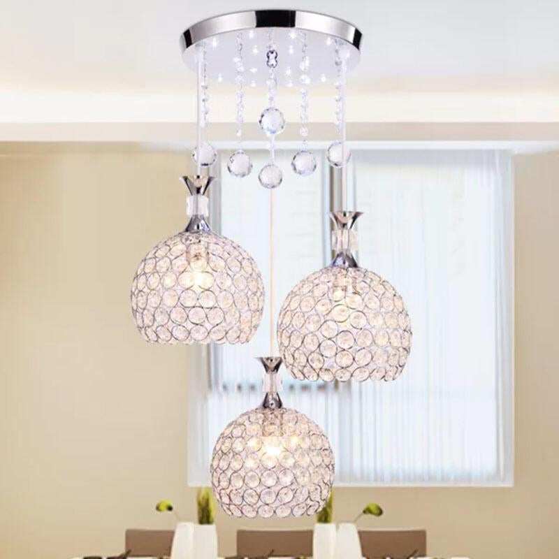 Modern Simplicity Style Indoor Decorations Pendant Lamp E27 LED Crystal Pendant Lights For Restaurant 3 Heads Hanging Light