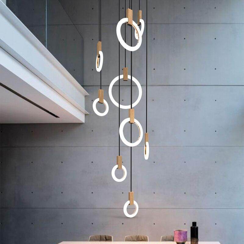 Modern 1/3/6Heads Led Chandeliers Wood Acrylic Ring Chandelier For LOFT Decor