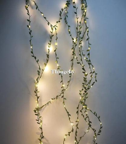 tiny leaves garland fairy light led copper wire Battery string lights for Wedding forest Table Christmas home party Decoration