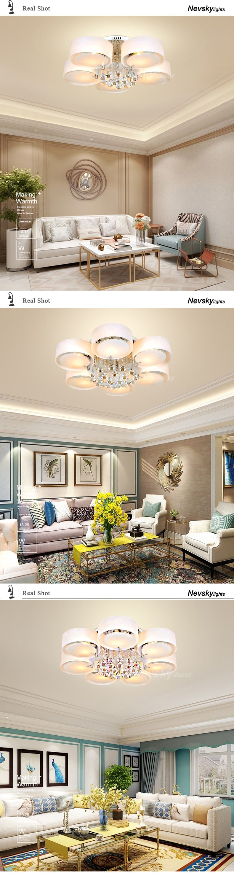 Modern Crystal Ceiling Lights Living Fashionable Design Light Dining  Changeable Led Ceiling Lamp Bedroom White Shade Acrylic