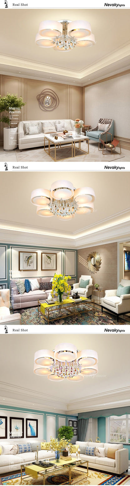 Modern Crystal Ceiling Lights Living Fashionable Design Light Dining  Changeable Led Ceiling Lamp Bedroom White Shade Acrylic