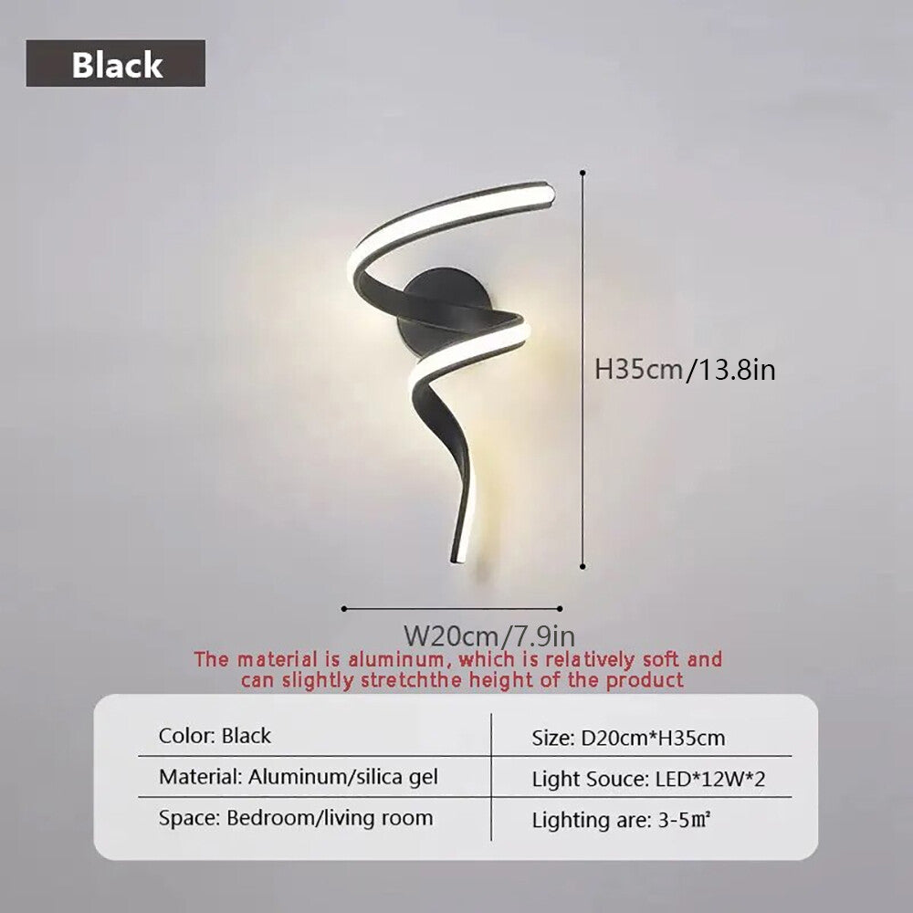 Modern LED Wall Lamp Minimalist Spiral Wall Light Curve Fixture Surface Mount Art Led Wall Sconce
