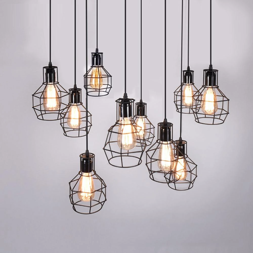 Modern Pendant Light Black Iron Hanging Cage Vintage E27Led Lamp Bulb Industrial Loft Retro Dining Room Restaurant Bar Counte