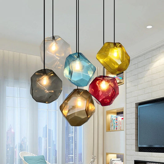 Simple Stone glass pendant light colorful indoor G4 LED lamp The restaurant dining room bar cafe shop lighting Fixture