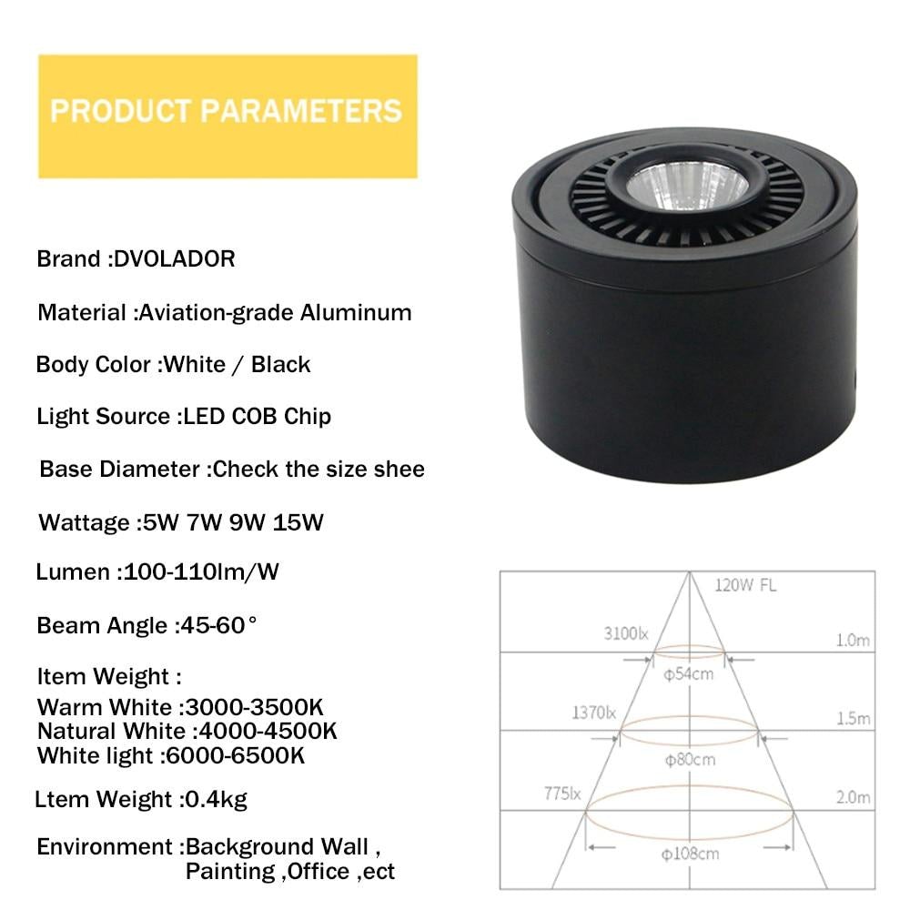 Dimmable Surface Mounted LED COB Downlight 360 Degree Rotating LED Spot Light 15W/9W/7W/5W Ceiling Lamp with LED Driver
