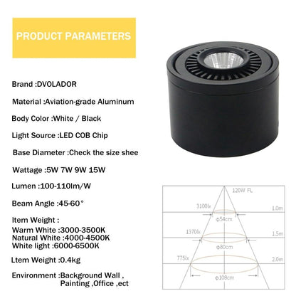 Dimmable Surface Mounted LED COB Downlight 360 Degree Rotating LED Spot Light 15W/9W/7W/5W Ceiling Lamp with LED Driver
