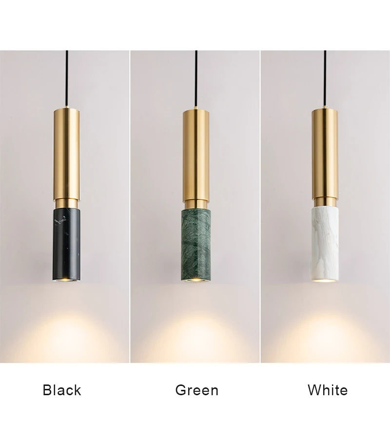 Modern dining table pendant lamp cylindrical marble LED pendant lamp light luxury bedroom lighting living room home decoration