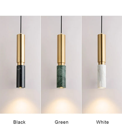 Modern dining table pendant lamp cylindrical marble LED pendant lamp light luxury bedroom lighting living room home decoration