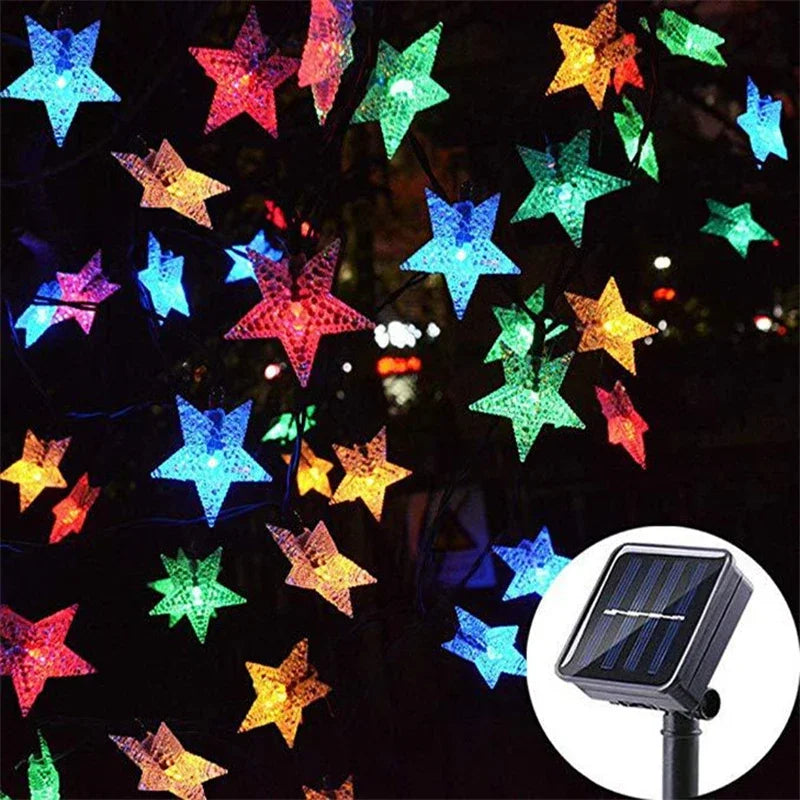 LED Solar Star String Lights Outdoor Waterproof Solar Powered Fairy Lights for Patio Garden Yard Porch Christmas Wedding Decor