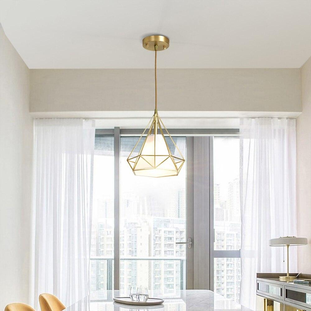 Diamond Pyramid Pendent Lamp Light Hanging Lamps Modern Nordic Creative E27 Copper LED Restaurant Bar Single Head