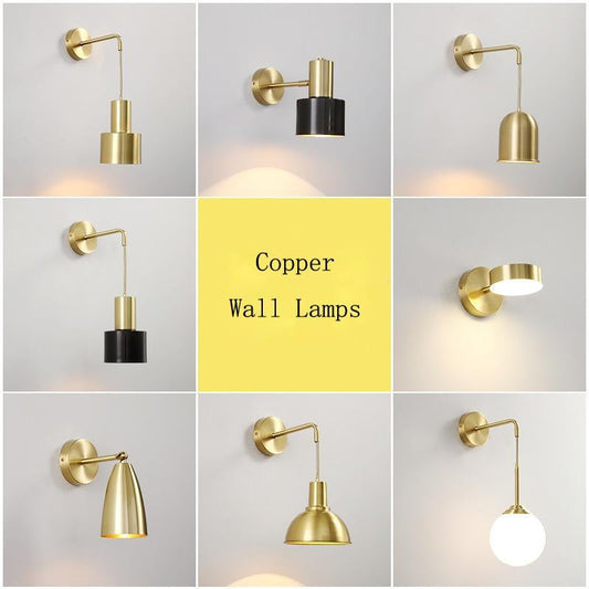 Nordic Copper Bedroom Wall Lamp Creative Modern Minimalist Stair Corridor Porch Living Room Dining Room Personality Copper Wall Lamp