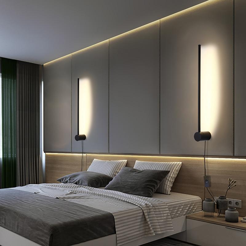 RGB Minimalist long strip LED wall lamps Modern living room bedroom bedside plug in wall lamp background wall sconce LED lamps