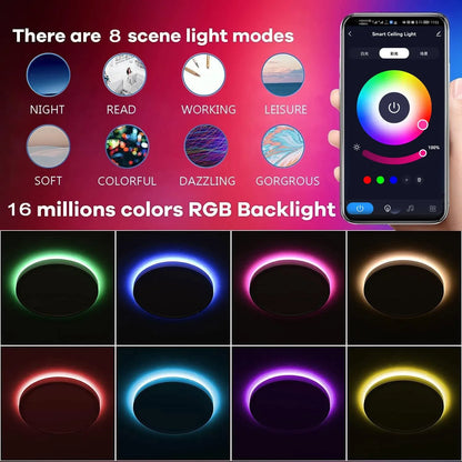 LED Ceiling Light RGB Backlight Color Illumination Bluetooth Remote Control Dimmable Decorative Light