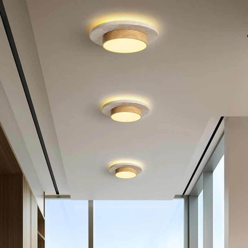 Stone Ceiling Lamp Round Ceiling Lights D22cm LED28w Wabi Sabi Retro Walnut/Wood for Balcony Corridors Living Room Indoor Lights