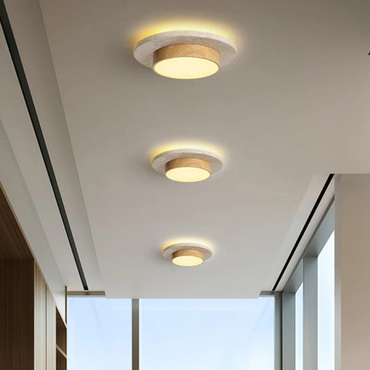 Stone Ceiling Lamp Round Ceiling Lights D22cm LED28w Wabi Sabi Retro Walnut/Wood for Balcony Corridors Living Room Indoor Lights