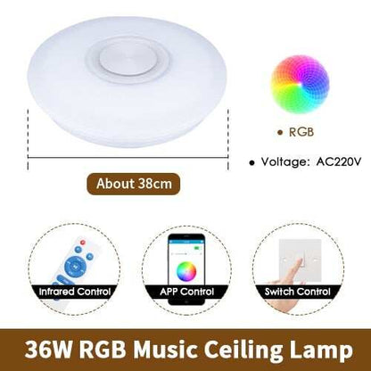 LED Music Ceiling Light RGB Bluetooth Speaker Lamp Home Party Bedroom 36W 40W  Remote Dimmable APP Smart Colorful Lighting