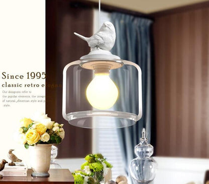 Lanterns Restaurant Droplight Nordic Bird Droplight Creative Personality Retro Chandeliers Modern Glass Pendant Lamp With Bulb