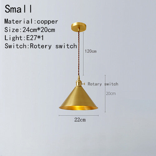 Vintage Copper Pendant Lamp Rotary Switch Gold Triangle Hot Pot Restaurant Milk Tea Shop Restaurant Simple Lighting Fixtures E27
