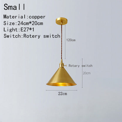 Vintage Copper Pendant Lamp Rotary Switch Gold Triangle Hot Pot Restaurant Milk Tea Shop Restaurant Simple Lighting Fixtures E27
