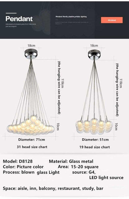 Modern LED Chandelier Lighting Nordic Glass Ball  Lamp Living Room Hanging Lights Home Deco Dining Room Bedroom Fixtures